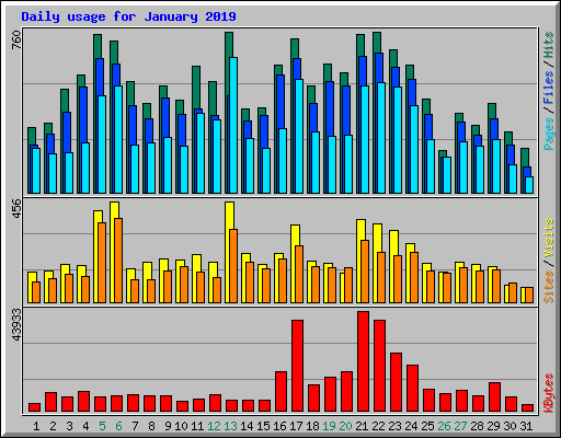 Daily usage for January 2019